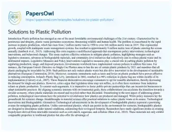 Essay on Solutions to Plastic Pollution