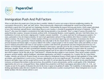 Essay on Immigration Push and Pull Factors