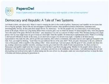 Essay on Democracy and Republic: a Tale of Two Systems