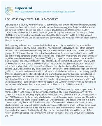 Essay on The Life in Boystown: LGBTQ Alcoholism