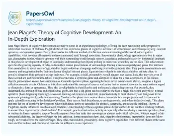 Essay on Jean Piaget’s Theory of Cognitive Development: an In-Depth Exploration