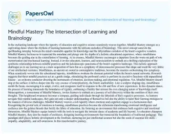 Essay on Mindful Mastery: the Intersection of Learning and Brainology