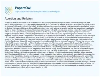 Essay on Abortion and Religion