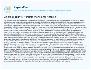 Essay on Abortion Rights: a Multidimensional Analysis