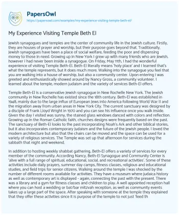 Essay on My Experience Visiting Temple Beth El