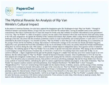 Essay on The Mythical Reverie: an Analysis of Rip Van Winkle’s Cultural Impact