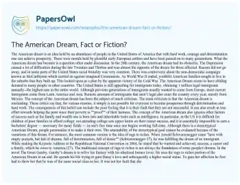 Essay on The American Dream, Fact or Fiction?