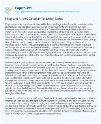 Essay on Slings and Arrows Canadian Television Series