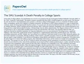 Essay on The SMU Scandal: a Death Penalty in College Sports