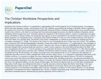 Essay on The Christian Worldview: Perspectives and Implications