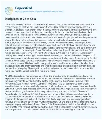 Essay on Disciplines of Coca Cola