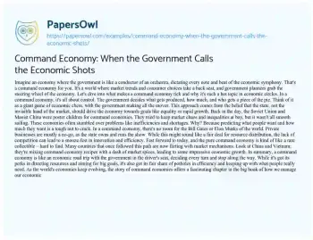 Essay on Command Economy: when the Government Calls the Economic Shots