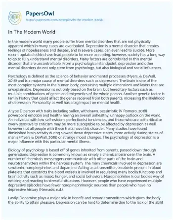 Essay on In the Modern World