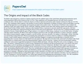 Essay on The Origins and Impact of the Black Codes