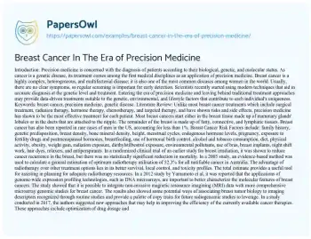 Essay on Breast Cancer in the Era of Precision Medicine