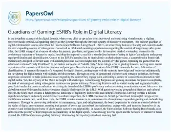 Essay on Guardians of Gaming: ESRB’s Role in Digital Literacy