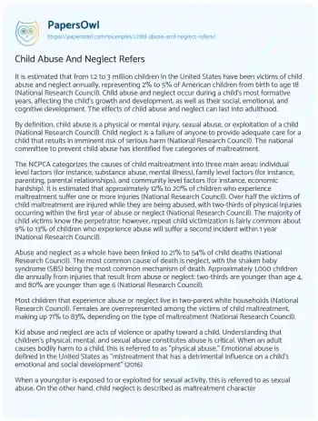 Essay on Child Abuse and Neglect Refers