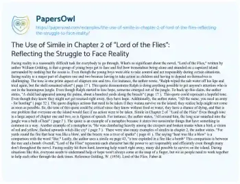 Essay on The Use of Simile in Chapter 2 of “Lord of the Flies”: Reflecting the Struggle to Face Reality