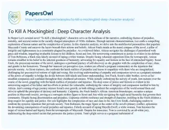 Essay on To Kill a Mockingbird : Deep Character Analysis