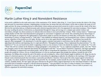 Essay on Martin Luther King Jr and Nonviolent Resistance