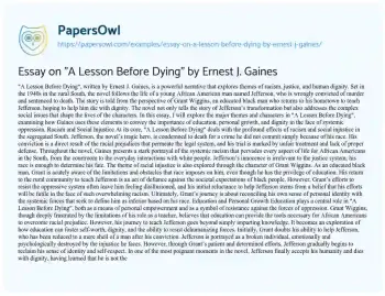 Essay on Essay on “A Lesson before Dying” by Ernest J. Gaines