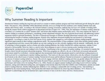 Essay on Why Summer Reading is Important