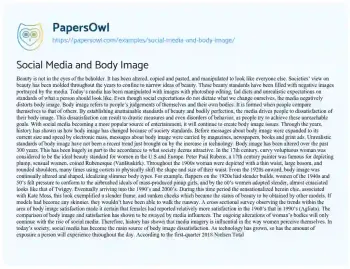 Essay on Social Media and Body Image