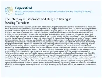 Essay on The Interplay of Extremism and Drug Trafficking in Funding Terrorism