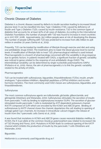 Essay on Chronic Disease of Diabetes