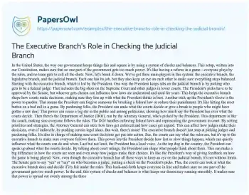 Essay on The Executive Branch’s Role in Checking the Judicial Branch