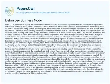 Essay on Debra Lee Business Model