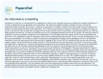 Essay on An Interview is a Meeting