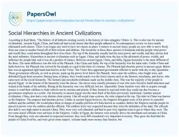 Essay on Social Hierarchies in Ancient Civilizations