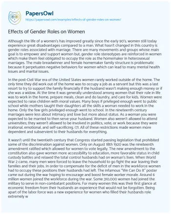 Essay on Effects of Gender Roles on Women