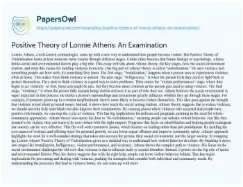 Essay on Positive Theory of Lonnie Athens: an Examination