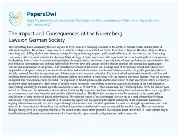 Essay on The Impact and Consequences of the Nuremberg Laws on German Society