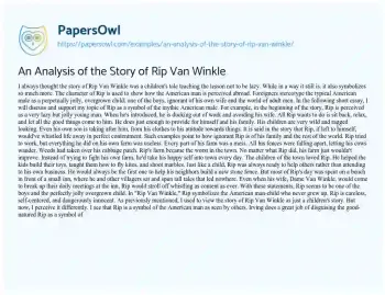 Essay on An Analysis of the Story of Rip Van Winkle