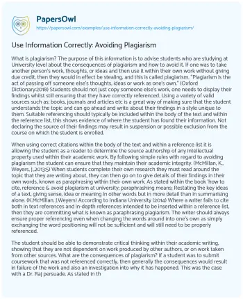 Essay on Use Information Correctly: Avoiding Plagiarism
