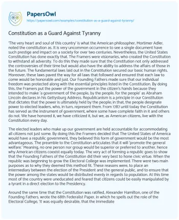 Essay on Constitution as a Guard against Tyranny