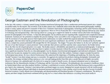 Essay on George Eastman and the Revolution of Photography