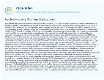 Essay on Apple Company Business Background