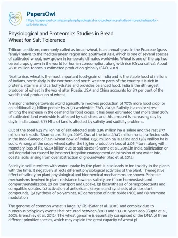 Essay on Physiological and Proteomics Studies in Bread Wheat for Salt Tolerance