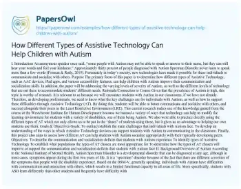 Essay on How Different Types of Assistive Technology Can Help Children with Autism