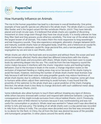 Essay on How Humanity Influence on Animals