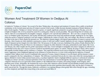 Essay on Women and Treatment of Women in Oedipus at Colonus