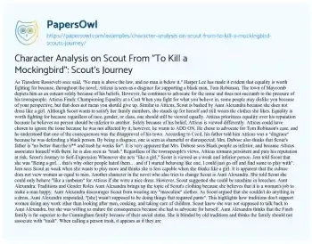 Essay on Character Analysis on Scout from “To Kill a Mockingbird”: Scout’s Journey