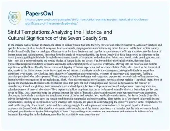 Essay on Sinful Temptations: Analyzing the Historical and Cultural Significance of the Seven Deadly Sins