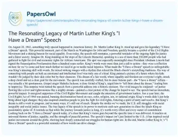 Essay on The Resonating Legacy of Martin Luther King’s “I have a Dream” Speech