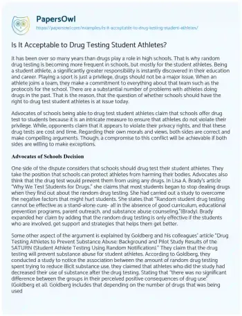 Essay on Is it Acceptable to Drug Testing Student Athletes?