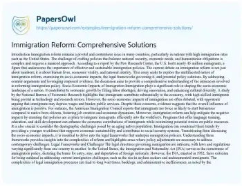 Essay on Immigration Reform: Comprehensive Solutions